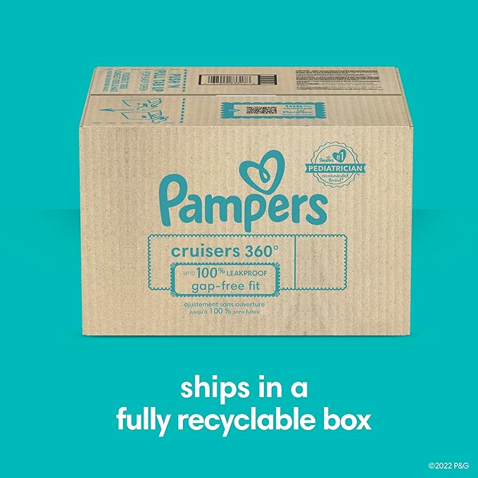 Pampers Pull On Cruisers 360° Fit Disposable Baby Diapers Size 3, 2 Months Supply (2 x 168 Count) with Sensitive Water Based Baby Wipes 12X Multi Pack Pop-Top and Refill (1008 Count)