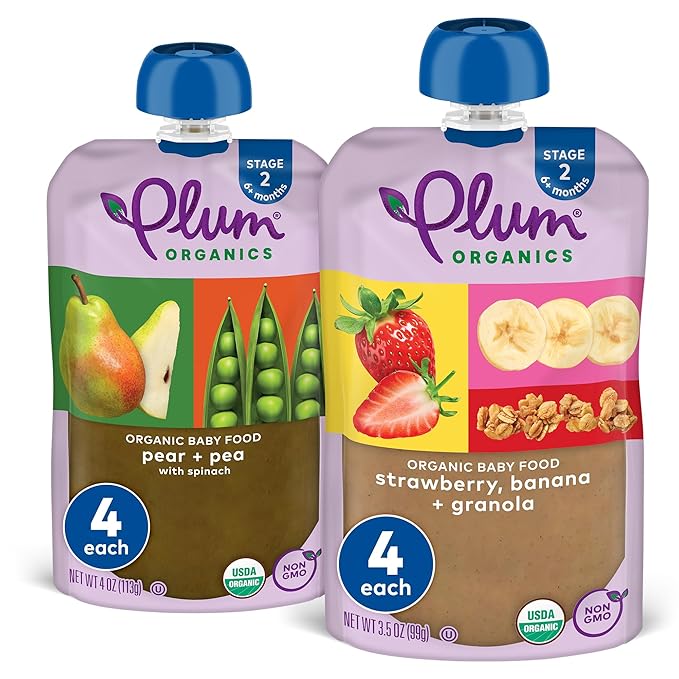 Stage 2 Organic Baby Food - Fruit and Veggie Variety Pack - 3.5 oz and 4 oz Pouch (Pack of 8)