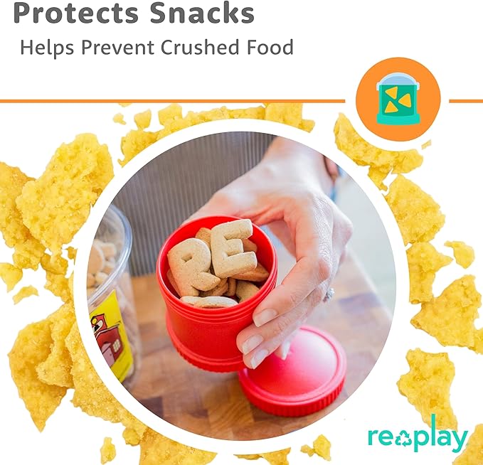 Re-Play Snack Stack Toddler Containers, 2 Sets - Stackable Cups with Travel Lid & Strap for On-the-Go, BPA-Free, Made in USA, Aqua/Sky