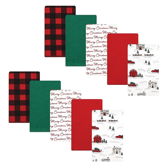 Hudson Baby Unisex Baby Cotton Flannel Burp Cloths, Christmas Scene, One Size