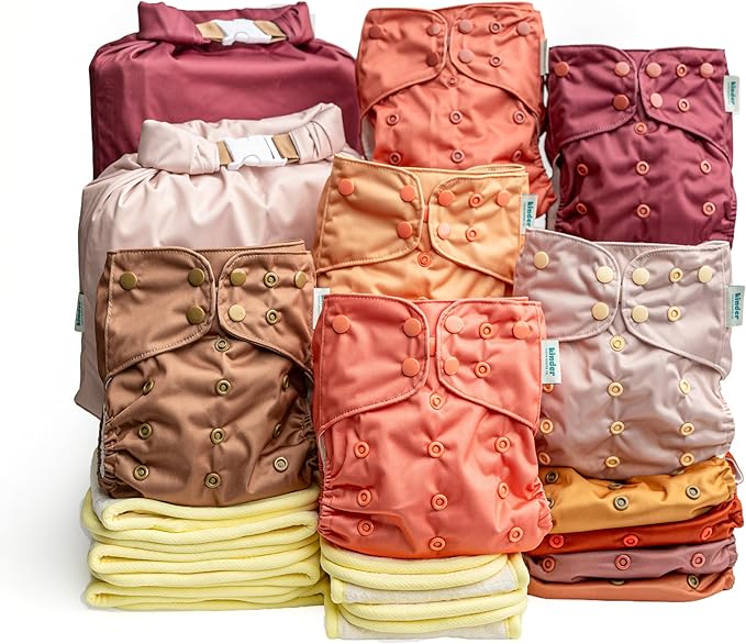 Kinder Cloth Diapers Reusable Baby Diapers Pocket Style Athletic Wicking Jersey, Bamboo Viscose Inserts, Wet Bag, Newborn to Potty Training 7-60lbs, One Size (Serene Sunrise, 10 Pack, with Inserts)