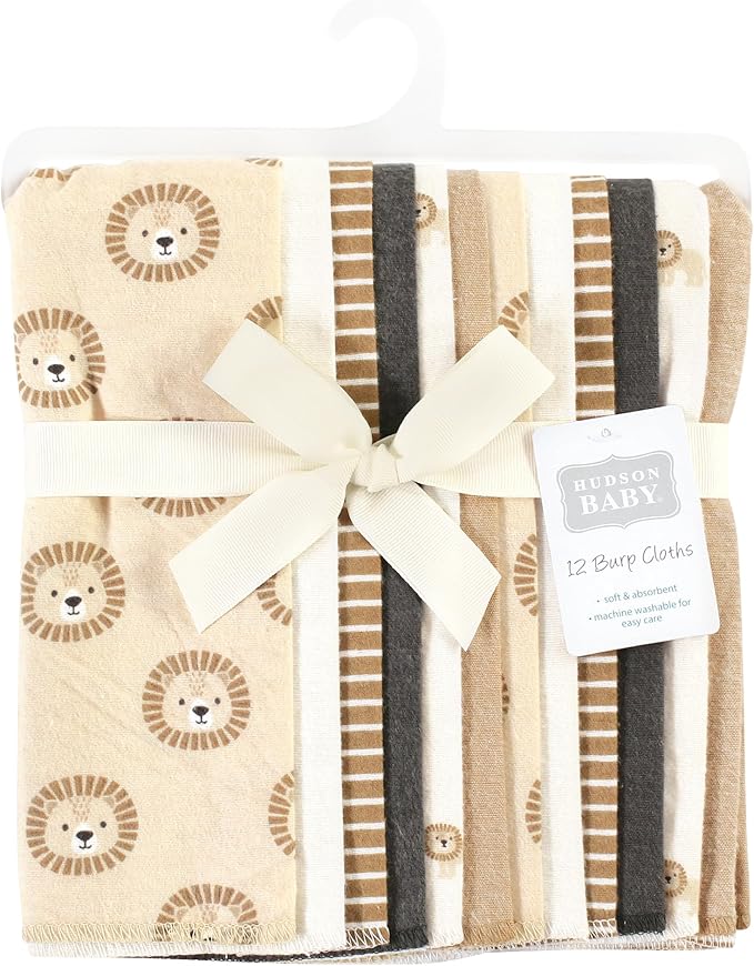 Hudson Baby Unisex Baby Cotton Flannel Burp Cloths Bundle, Brave Lion, One Size