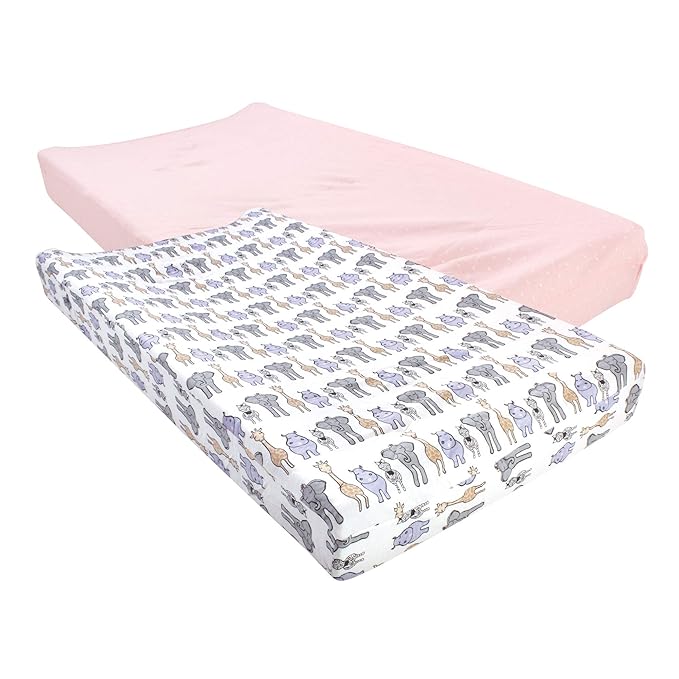 Hudson Baby Unisex Baby Cotton Changing Pad Cover, Pink Safari, One Size