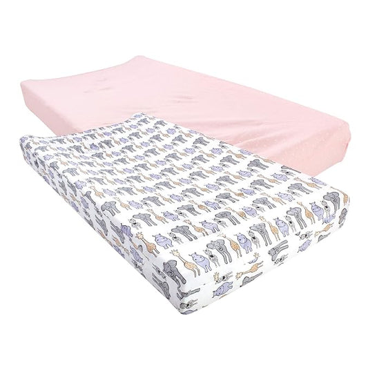 Hudson Baby Unisex Baby Cotton Changing Pad Cover, Pink Safari, One Size