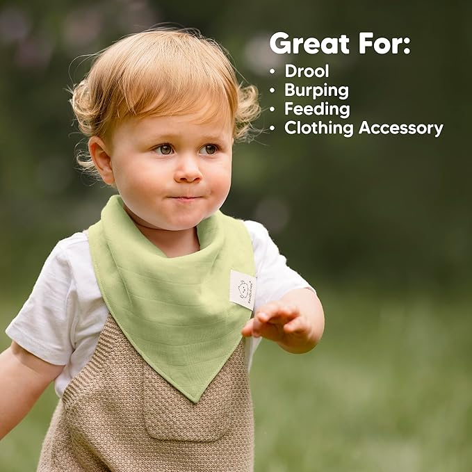 8-Pack Muslin Baby Bibs for Boys, Girls - Muslin Bandana Drool Bibs for Baby Girl & Boy, Drooling Newborn, Teething Toddler, Infant 0-36 Months, Soft Cotton Extra Absorbent (Primeval)