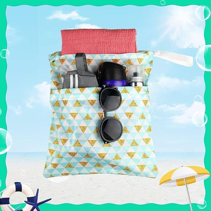 Frienda 4 Pieces Cloth Diaper Wet Dry Bag, Waterproof Reusable Washable Bag for Baby Items and Travel Zippered Pockets with Handle, Beach, Swimsuit, Dirty Gym Clothes and Toiletries(Tropical)