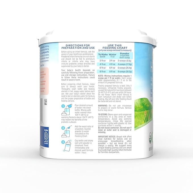 Happy Baby Organics Stage 1 Infant Formula, 0-12 Months, Milk Based Organic Baby Formula Powder with Iron, Probiotics & Prebiotics for Immune & Digestive Support, 14.1 Ounce (Pack of 1)