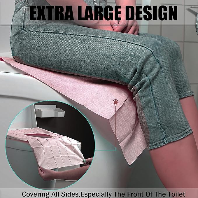 Rgqphantom 80 Pack Toilet Seat Covers Disposable 16x24 Inch XL Portable Toilet Liners Travel Seat Cover for Outdoors,Hotel, Hospital, Travel, Public Toilet Seat Cover (80pack, PINK)