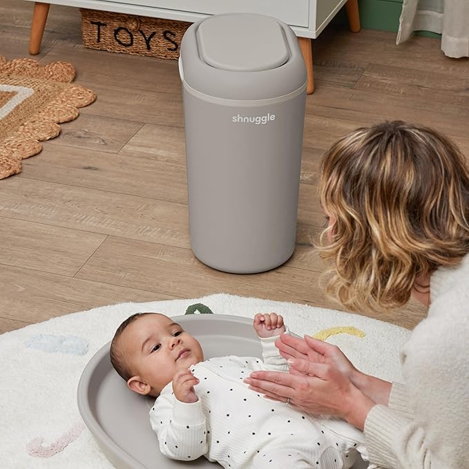 SHNUGGLE Eco-Touch Baby Nappy Diaper Bin - Odor Lock Airlock, No Costly Refills, 10L Capacity, Recyclable, Use Any Bag - Taupe Nursery Diaper Pail