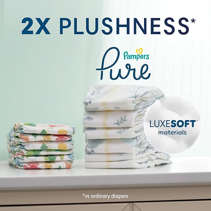 Pampers Pure Baby Diapers, Size 1 (8-14 lbs), 132, Up to 100% Leakproof, Premium Hypoallergenic Soft Diapers