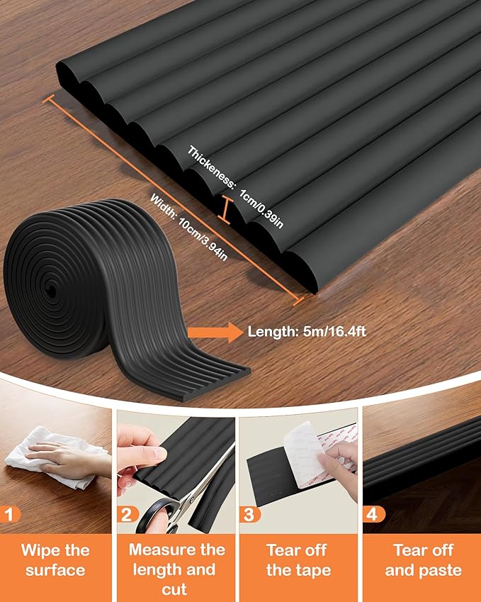 Corner Protector Baby, 16.5FT 0.4''Th W-Shape Edge Protector for Baby Proofing 4'' Wide Foam Fireplace Cushion Pre-Taped Safety Guard Bumper Pad for Furniture Wall Stair Door (Black)