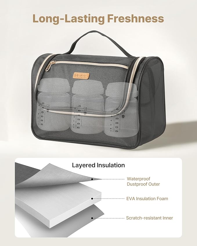 VEVOR Wearable Breast Pump Bag, Breast Feeding Bag with Waterproof Mat, Compatible with Momcozy, Medela & Elvie Pumps, Portable Pump Carrying Case for Work, Travel and Family Use, Black