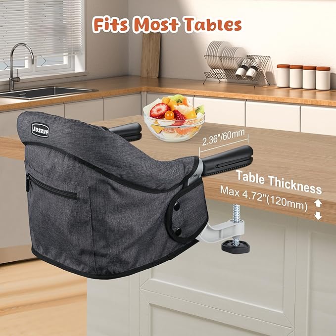 Hook On High Chair, Portable Foldable Clip On Baby Travel High Chair, Lightweight Feeding Seat with Storage Bag, BPA-Free Safety Harness for Home Restaurant (Black)