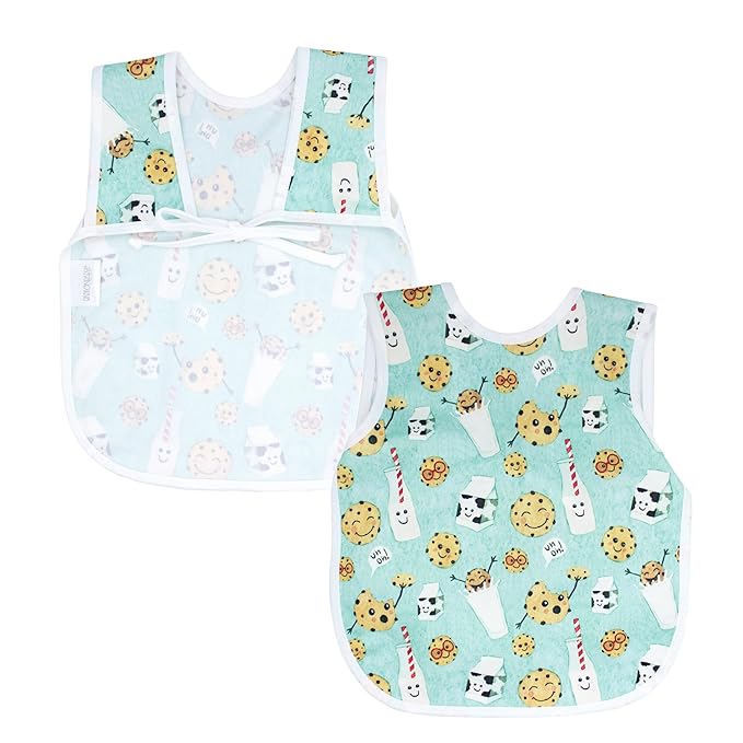 BapronBaby Cookies & Milk Bapron - No Neck Tie Safer Bib for Baby & Toddler - Soft Waterproof Stain Resistant - Machine Washable - Sz Preschool 3-5yrs