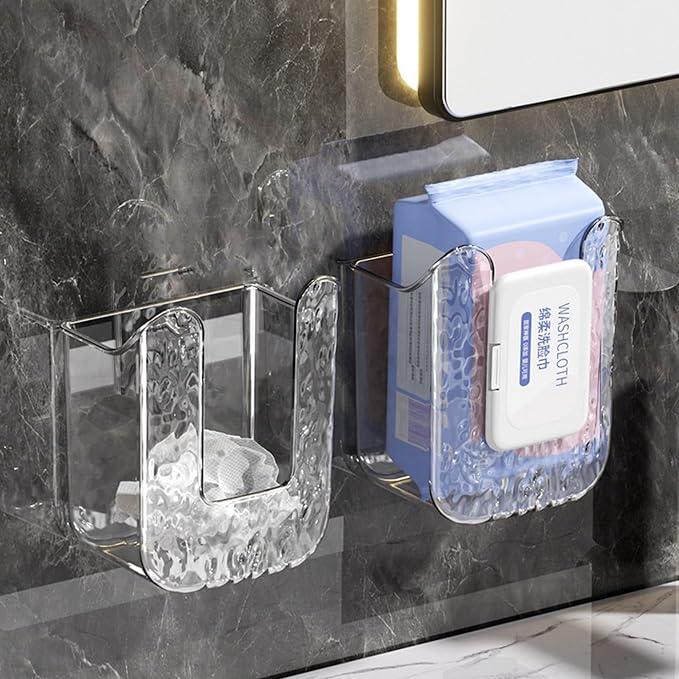 Kitchen Wipes Storage Box, 2024 New Non-slip Flushable Wipes Holder for Bathroom Toilet, Wall-Mounted Clear Wet Tissue Dispenser Container Box No Punching Refillable Keeps Baby Wipes Fresh Case