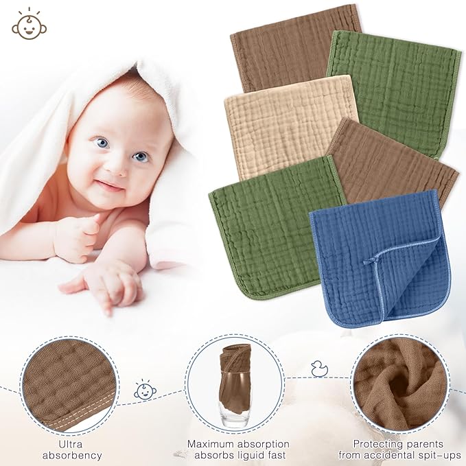 Buryeah Muslin 20 Pcs Burp Cloths Large 20" x 10" 100% Cotton 6 Layers Ultra Absorbent and Soft Hand Washcloths for Baby Drool and Messes Gentle Burp Cloth for Boys & Girls(Vintage Color)