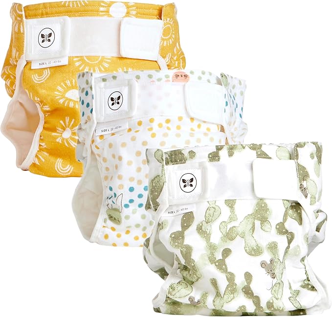Honest Hybrid Cloth Diaper Cover + Super Boosties Disposable Inserts 30ct + Reusable Inserts, Large (22-40 lbs), Cotton Muslin Honest Covers Feature Pocket-Sling, Starter Kit