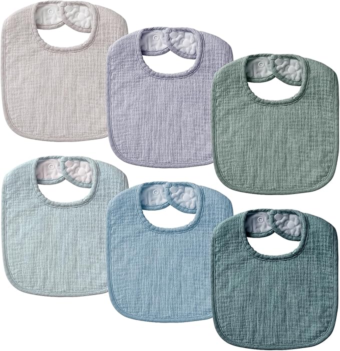 POIKSHARK 6-Pack Muslin Baby Bibs for Unisex Boys Girls, Cotton Baby Drool Bibs, Drooling and Teething Bibs for Infant