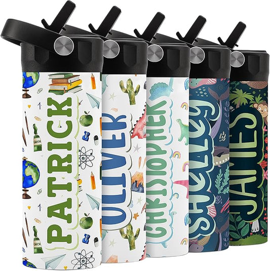 Personalized Water Bottle for Kids - 14 oz - 14 Design Options, Custom Water Bottle for Children - End of School Year Gifts, Back to School Gifts - BPA FREE, Double-Wall Insulation - Science