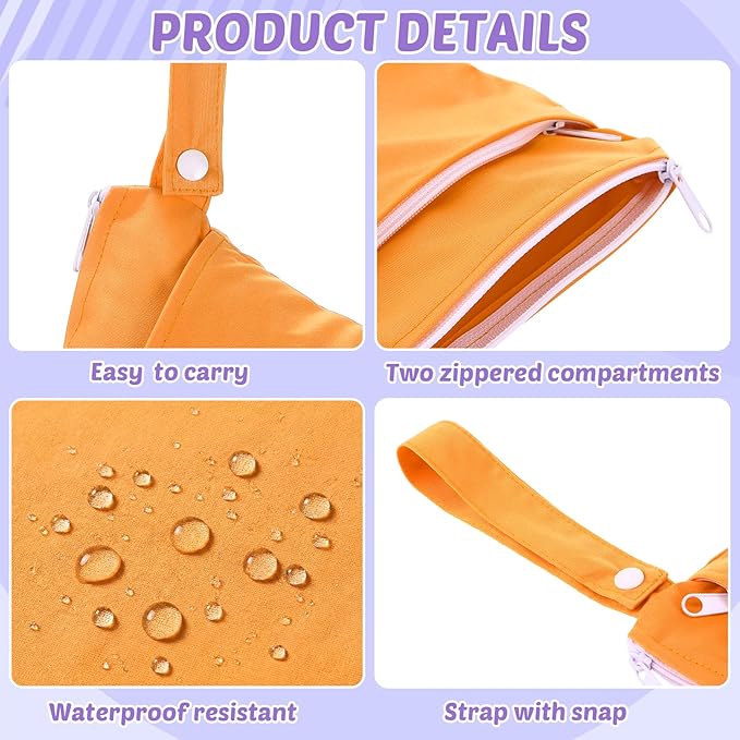Shappy 4 Pieces Wet Dry Bag for Baby Cloth Diapers Wet Diaper Bag Washable Travel Bags Reusable with 2 Pockets for Pool Yoga Gym Travel Beach Swimwear Clothes (Blue & Purple)