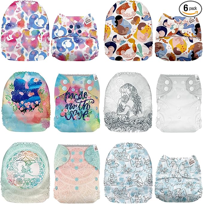 Mama Koala 1.0 Cloth Diapers for Babies, 6 Pack Pocket Shell Only (NO Inserts) - One Size Washable and Reusable Pocket Diapers for Newborns and Toddlers - 160049