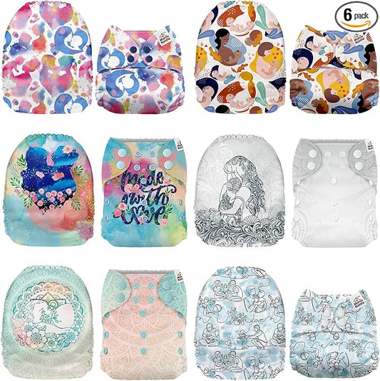 Mama Koala 1.0 Cloth Diapers for Babies, 6 Pack Pocket Shell Only (NO Inserts) - One Size Washable and Reusable Pocket Diapers for Newborns and Toddlers - 160049