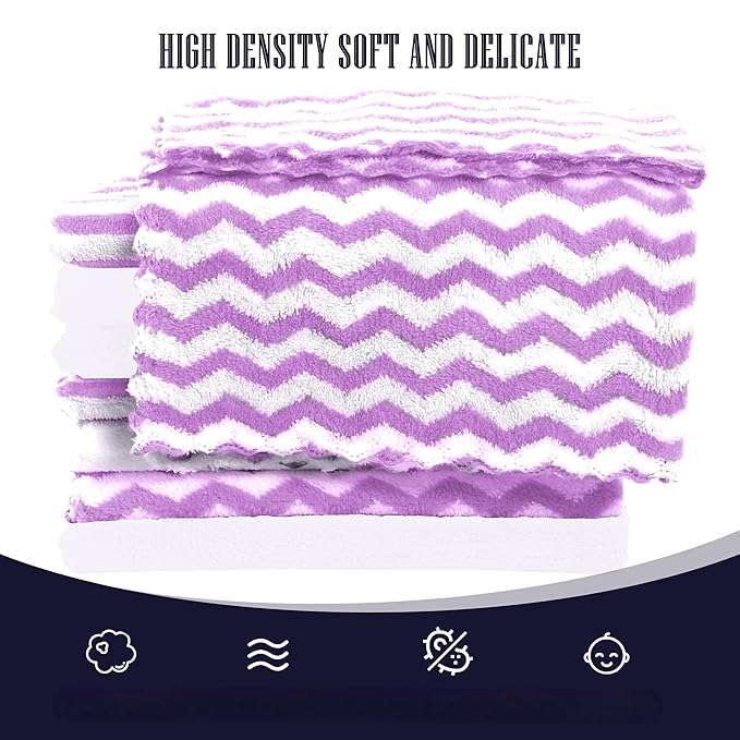 8 Pack Super Soft Baby Burp Cloths, Baby Washcloths, Ultra Absorbent Large Newborn Burping Cloth for Boy and Girl, Milk Spit Up Rags, Unisex for Baby Sensitive Skin, Purple and White, 16 × 12 Inch