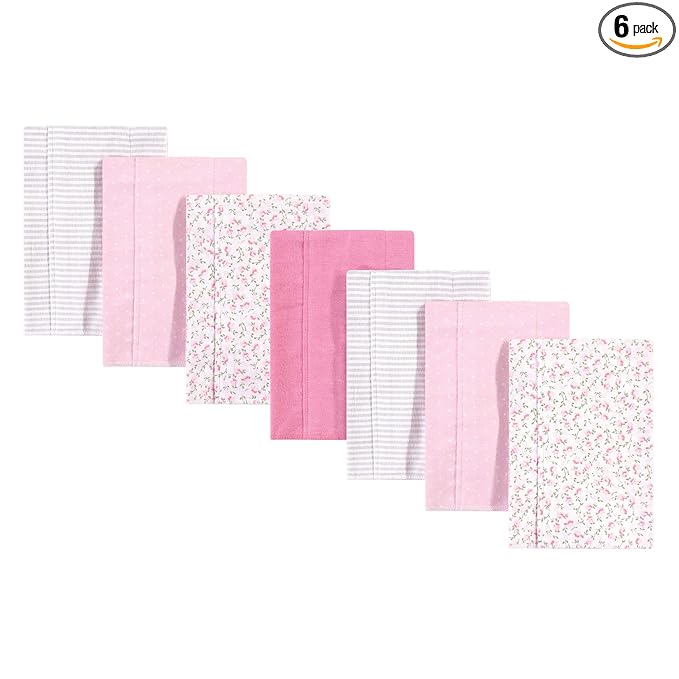 Hudson Baby Unisex Baby Cotton Flannel Burp Cloths, Pink Peony, One Size