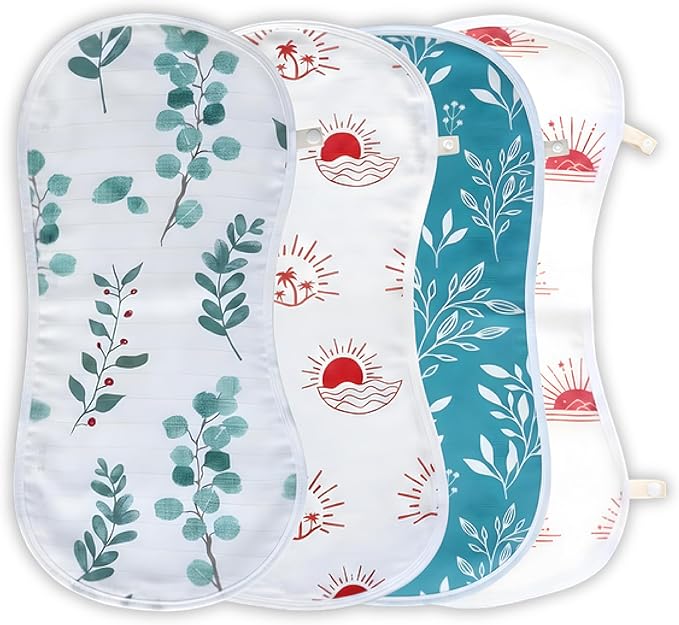 Baby Burp Cloths (4 Pack) 70% Bamboo Viscose 30% Cotton Ultra Soft & Super Absorbent Burping Cloths for Newborn Boys & Girls Large 20x10 Inch, Hypoallergenic Drool Rags, Unisex