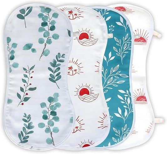 Baby Burp Cloths (4 Pack) 70% Bamboo Viscose 30% Cotton Ultra Soft & Super Absorbent Burping Cloths for Newborn Boys & Girls Large 20x10 Inch, Hypoallergenic Drool Rags, Unisex