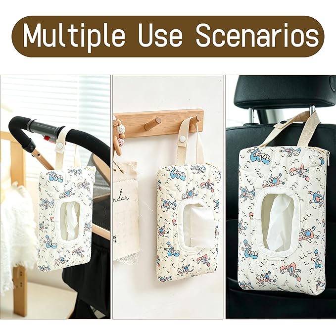Quilted Baby Wipe Holder Floral Diaper Pouch Portable Quilted Wipes Bag for Car, Stroller