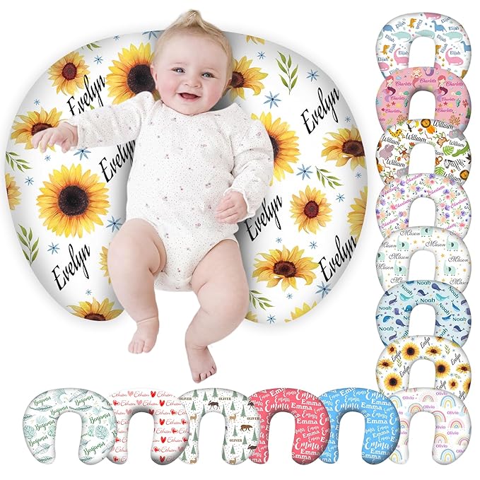 Personalized Baby Nursing Pillow Cover Custom with Name, Sunflower Theme Customized Boy & Girl Gifts