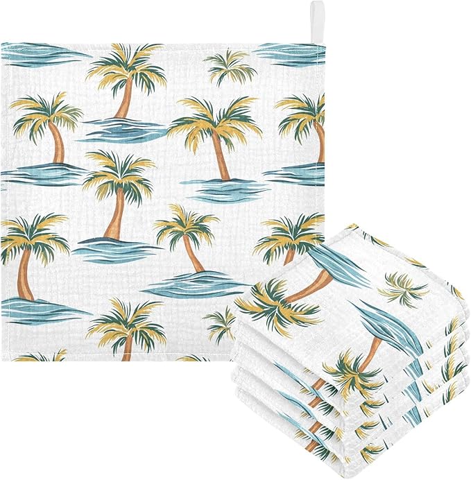 vvfelixl Beach Palm Trees Baby Burp Cloths Baby Muslin Washcloths for Boys Girls Cotton Babys Face Towel for Newborn Infants Soft and Absorbent 11.8 X 11.8 in, 5 Pack