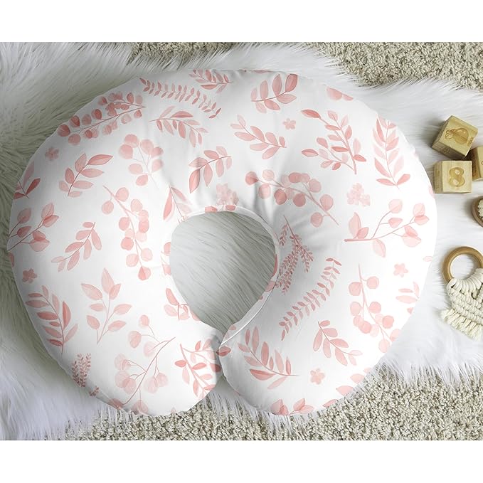 Sweet Jojo Designs Blush Pink White Floral Leaf Girl Nursing Pillow Cover Baby Breastfeeding Slipcover Infant Newborn Nursery Bottle Breast Feeding Pillowcase (Pillow NOT Included) Bohemian Watercolor