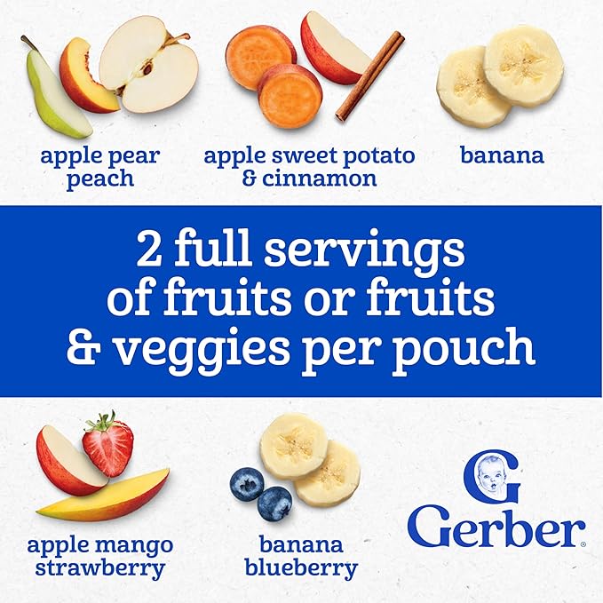 Gerber Stage 2 Baby Food, Fruit or Fruit and Veggie Puree Pouches, Build Your Own Variety Pack, Baby Food Pouches, 12-Pack