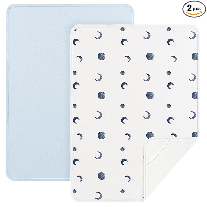 Baby Changing Pad Portable Travel Changing Pad 2 Pack, Foldable Changing Mat 35 * 29.5 inch Absorbent and Soft Changing Mat Diaper Bag Essentials - Blue&Blue Moon