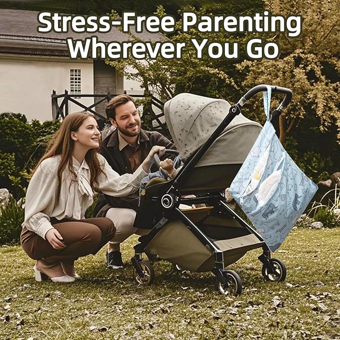 3 PCS Waterproof Wet Dry Bags, Reusable Wet Bags for Baby Diaper Swimsuit Breast Pump Parts, 3 Sizes Wet Clothes Bag with 2 Zippered Pockets, Leakproof Wetbags for Travel Pool Beach Essentials