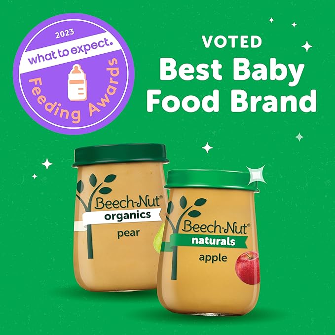 Beech-Nut Organic Baby Food Jars, Organic Banana Pumpkin & Rolled Oats Puree, Stage 3 Baby Food for Babies 8 Months and Up, Non-GMO, 4oz Glass Jars, 10ct
