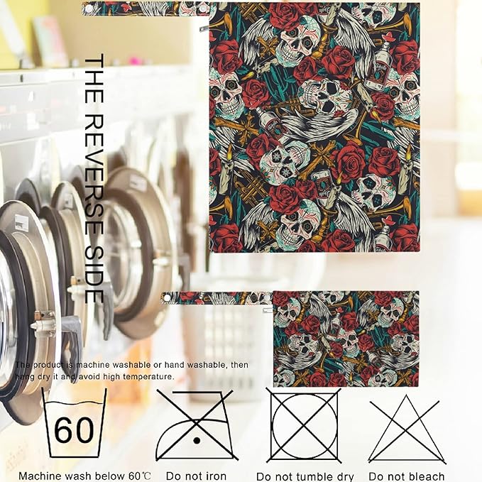 visesunny Sugar Skull Red Rose Day of Dead 2Pcs Wet Bag with Zippered Pockets Washable Reusable Roomy for Travel,Beach,Pool,Daycare,Stroller,Diapers,Dirty Gym Clothes, Wet Swimsuits, Toiletries