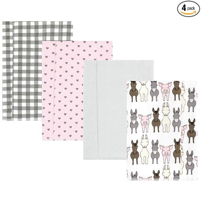 Hudson Baby Unisex Baby Cotton Flannel Burp Cloths, Farm Friends Pink 4-Pack, One Size