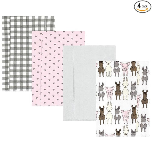 Hudson Baby Unisex Baby Cotton Flannel Burp Cloths, Farm Friends Pink 4-Pack, One Size