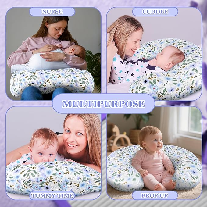 Nursing Pillow for Breastfeeding & Bottle Feeding - Ergonomic C-Shape Design with Breathable Filling & Removable Washable Cover, Supports 0-12 Months (Feeding, Tummy Time, Sitting), Hypoallergenic