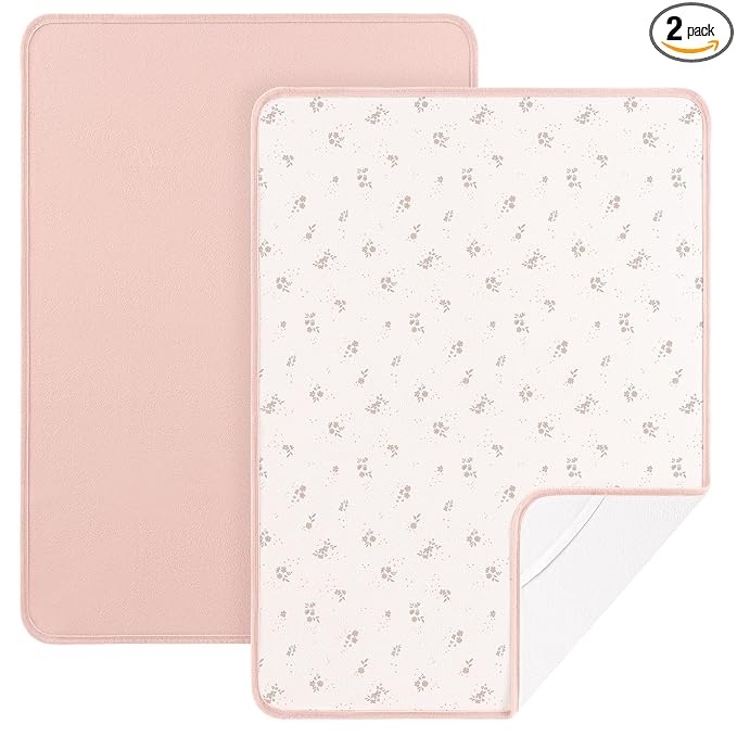 Susurration Baby Changing Pad Travel Changing Pad 2 Pack, 35 * 29.5 inch Portable Diaper Changing Pad Travel, Waterproof Changing Mat Diaper Bag Essentials - Pink&Flower