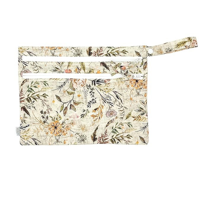 BapronBaby Delilah Floral Wet Dry Bag - Waterproof Two Zipper Pockets - Reusable for Mealtime, Diapers, Stroller, Snacks, Swimsuits - Machine Washable - 11" x 9"