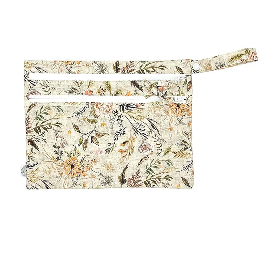 BapronBaby Delilah Floral Wet Dry Bag - Waterproof Two Zipper Pockets - Reusable for Mealtime, Diapers, Stroller, Snacks, Swimsuits - Machine Washable - 11" x 9"