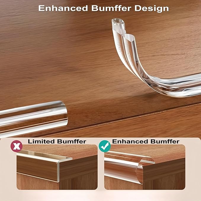 Baby Proofing Edge Protector [0.8" x 6.6FT] + 4 Corner Guards – Clear 3D Molding Silicone Furniture Bumper, Thicker Padding for Tables & Desks, Self-Adhesive, No-Residue, Child Safety Bump Strip