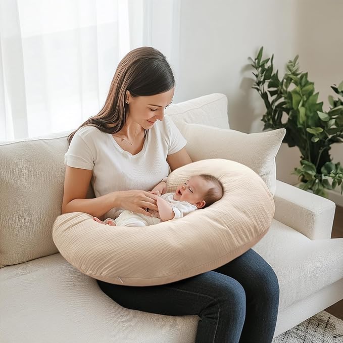 MairMore 2-Pack Muslin Nursing Pillow Covers, Breathable 100% Cotton Breastfeeding Pillow Slipcovers for Standard Nursing Pillows, Soft Covers for Baby Girls and Boys with Zipper