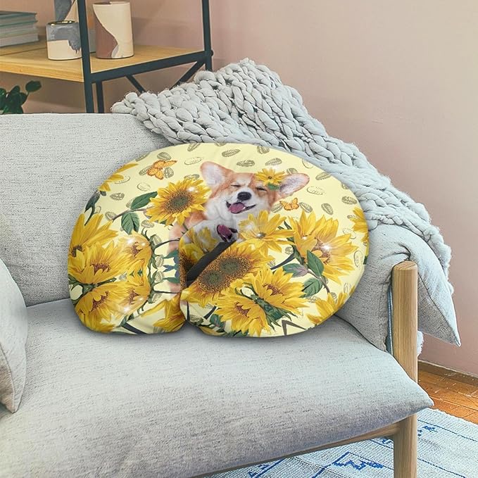 Forchrinse Sunflower Corgi Nursing Pillow Cover for Newborns and Baby,Soft Fabric Breastfeeding Pillow Slipcover Boys Girls Cushion Protector,Easy to Care
