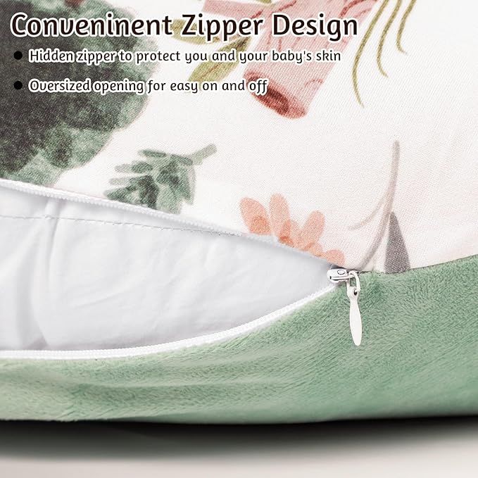 Nursing Pillow Cover 1 Pack, Removable Nursing Pillow Cover for Breastfeeding Pillows, Super Soft Comfortable Slipcover for Boy and Girls, Green Animals