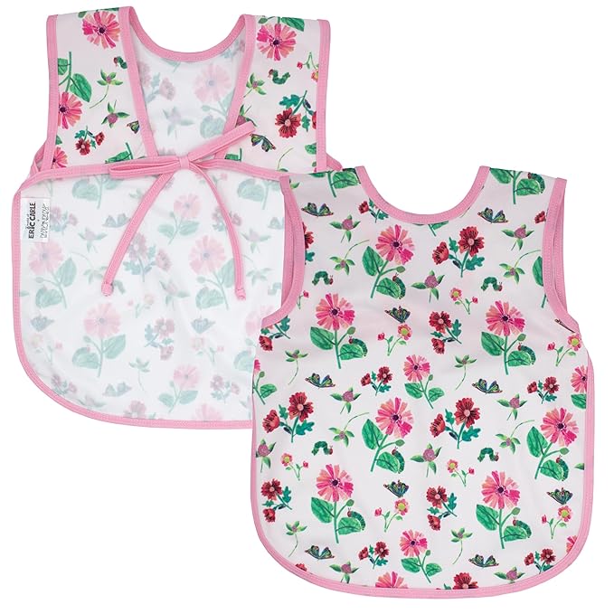 BapronBaby Eric Carle Pink Floral Caterpillar Bapron - No Neck Tie Safer Bib for Baby & Toddler - Soft Waterproof Stain Resistant - Machine Washable - Sz Baby/Toddler 6m-3T